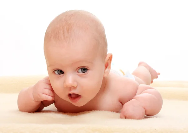 Cute baby on a plushy blanket. Stock Picture