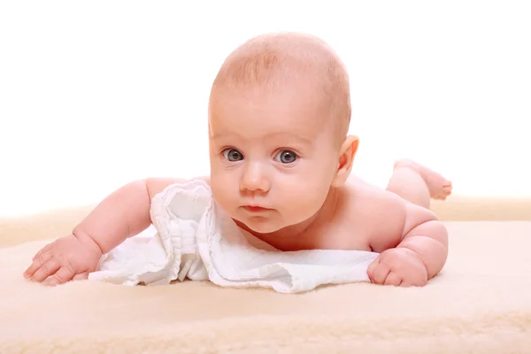 Cute baby on a plushy blanket. Royalty Free Stock Images