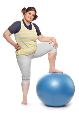 Overweight woman with blue ball clipart