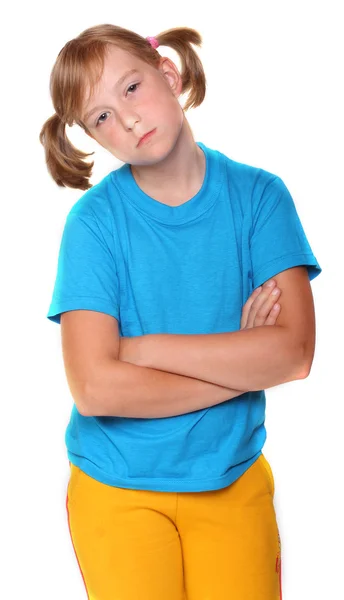 Tired little schoolgirl — Stock Photo, Image