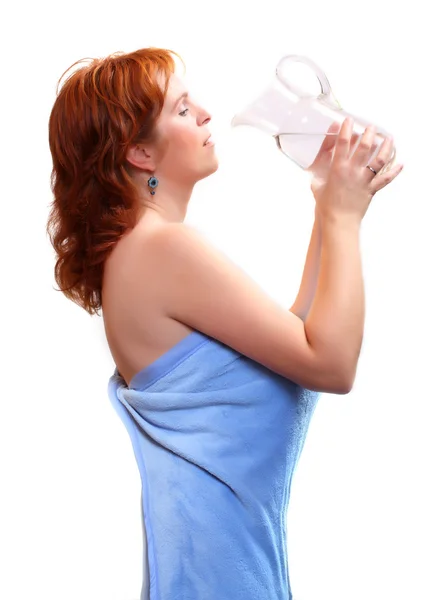 Beautiful lady with jug of water — Stock Photo, Image