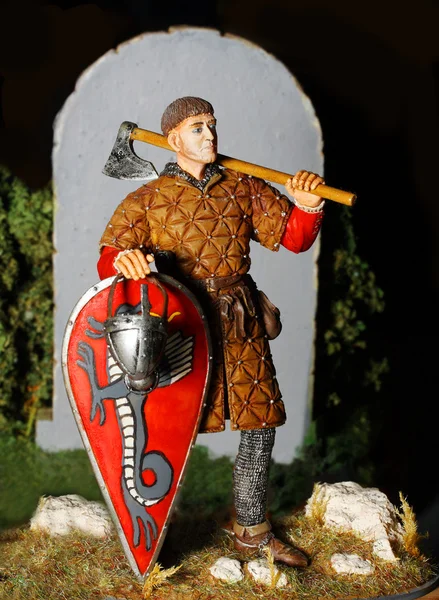 Model knight with Carpenter's axe — Stock Photo, Image