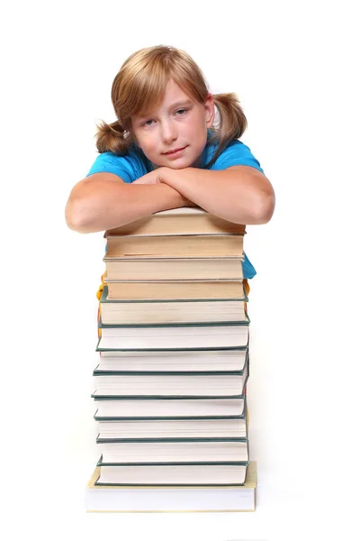 Hübsches Mädchen mit aufgeschlagenem Buch. — Stockfoto