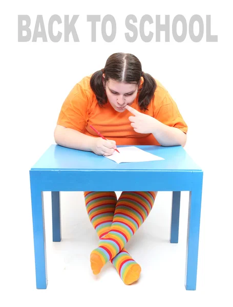 Back to school concept. Frustrated obese student. — Stock Photo, Image