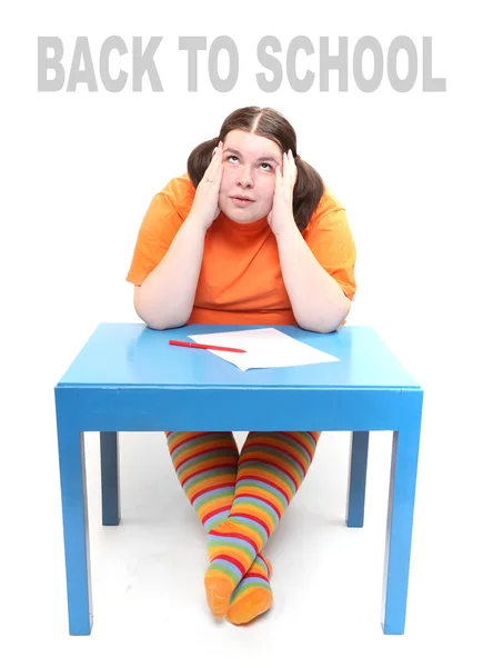 Back to school concept. Frustrated obese student. — Stock Photo, Image