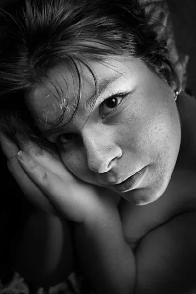 Girl with freckles — Stock Photo, Image