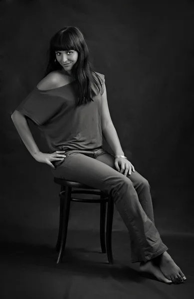 Young hispanic woman. Low key monochrome studio shot. Great for calendar. — Stock Photo, Image