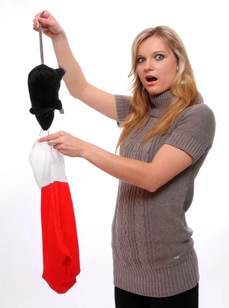 Woman with christmas sock and mouse — Stock Photo, Image