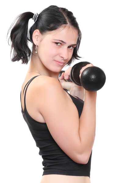 Woman with dumbbells.