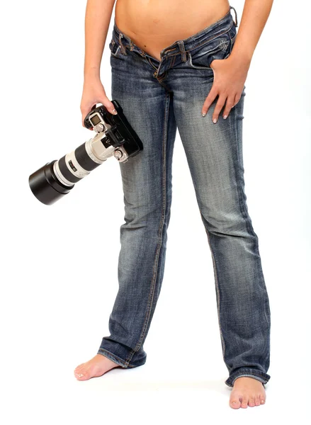 Κορίτσι με επαγγελματική κάμερα — Φωτογραφία Αρχείου