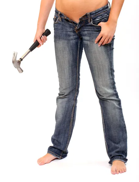 Girl with hammer — Stock Photo, Image