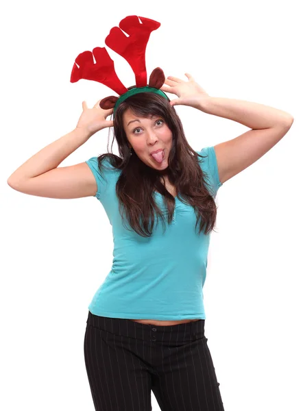 Šťastná mladá žena v sob kostým vánoční večírek se těší. — Stock fotografie