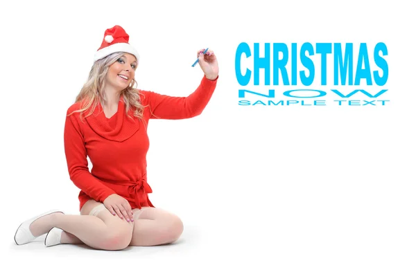 Donna glamour in costume di Babbo Natale e spazio per il tuo testo o immagine . — Foto Stock