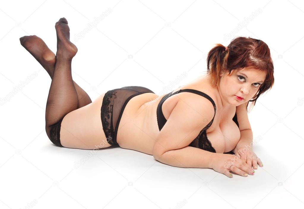 Overweight woman in retro lingerie