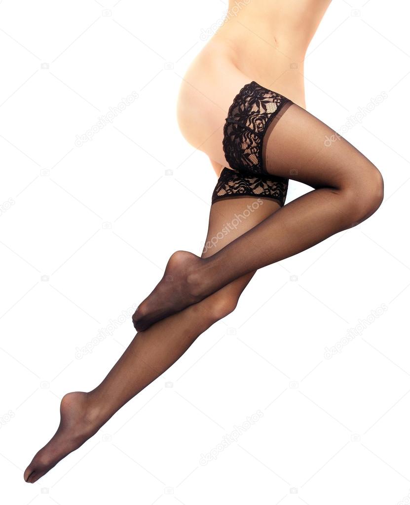 Slim legs with black nylon stockings