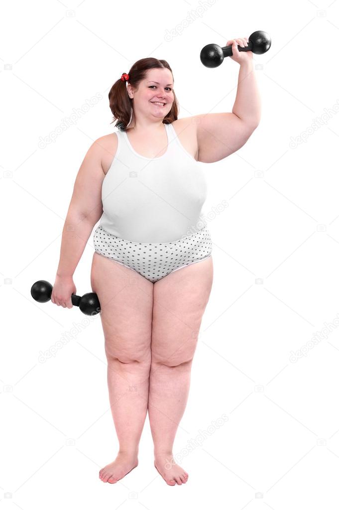 Happy overweight woman exercising on white background. ⬇ Stock Photo, Image  by © vladvitek #33186139