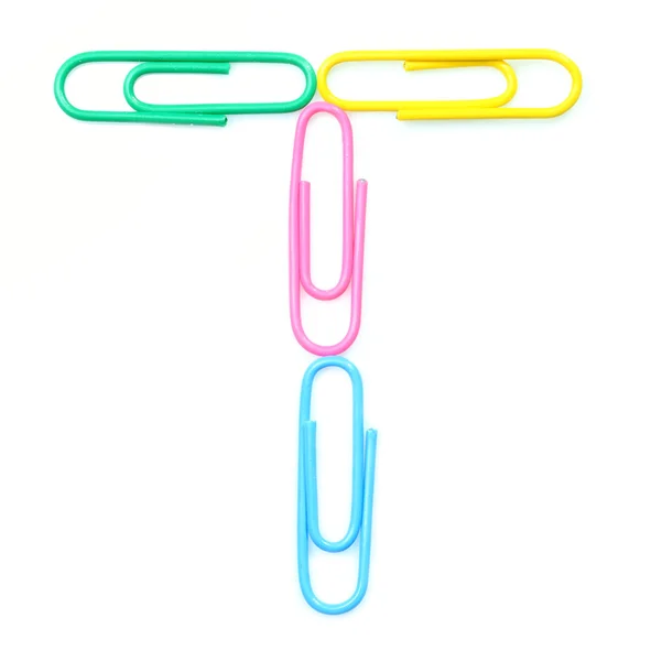 Colorful letter T from paperclips. — Stock Photo, Image