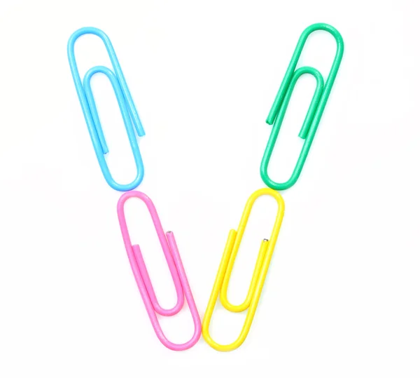 Colorful letter V from paperclips. — Stock Photo, Image