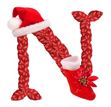 Noel Noel Baba şapkası ve çorap ile harf n.