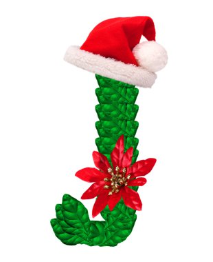Noel Noel Baba şapkası ve çorap ile harf j.