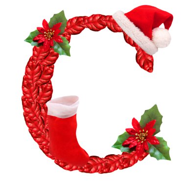 Noel Baba şapkası ile Noel harfi c. bir kısım büyük Noel alfabesi.