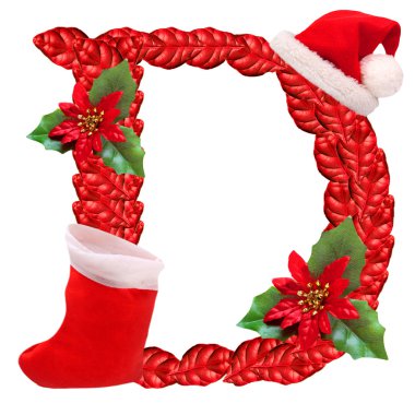 Noel Noel Baba şapkası ile d harfi. bir kısım büyük Noel alfabesi.