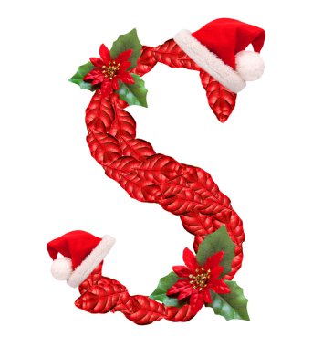 Noel Noel Baba şapkası ile s harfi. bir kısım büyük Noel alfabesi.