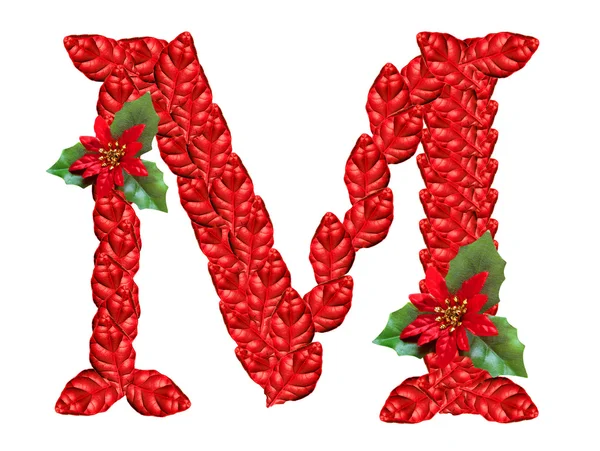 Brief von roten Weihnachtsblumen. schönes Weihnachtsalphabet. — Stockfoto