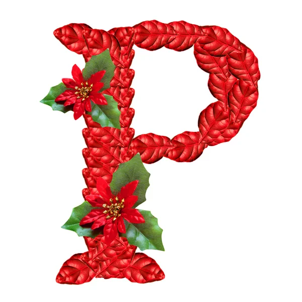 Brief van rode bloemen van Kerstmis. Nice Kerstmis alfabet. — Stockfoto
