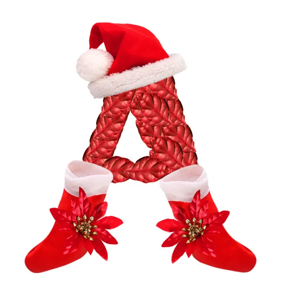 Christmas letter A with Santa Claus cap and stocking. — Stock Photo, Image