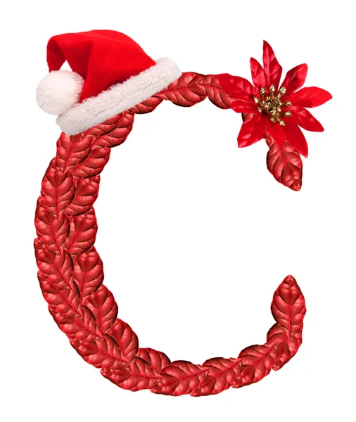 Christmas letter C with Santa Claus cap and stocking. — Stock Photo, Image