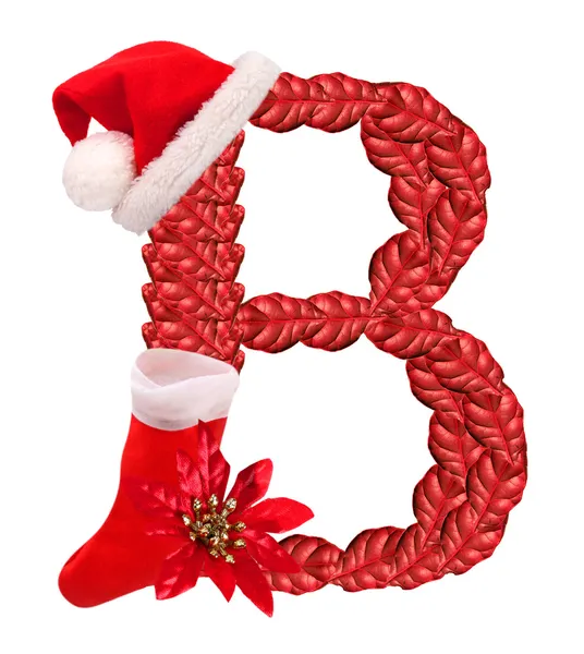 Christmas letter B with Santa Claus cap and stocking. — Stock Photo, Image
