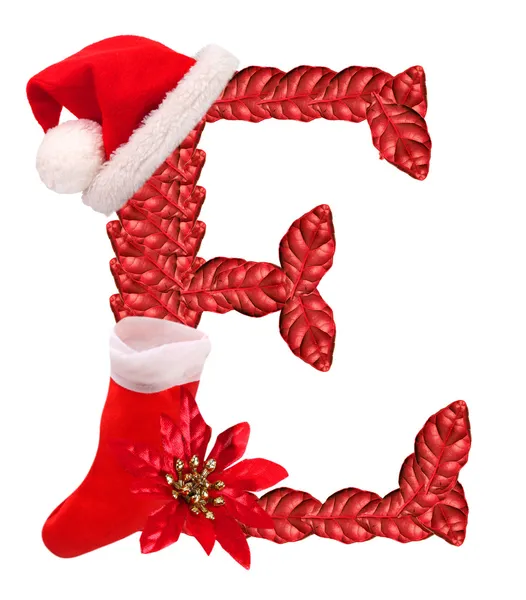 Christmas letter E with Santa Claus cap and stocking. — Stock Photo, Image