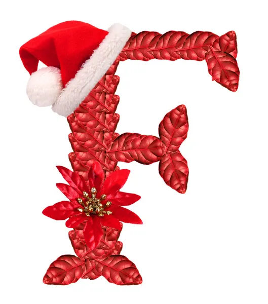 Christmas letter F with Santa Claus cap and stocking. — Stock Photo, Image
