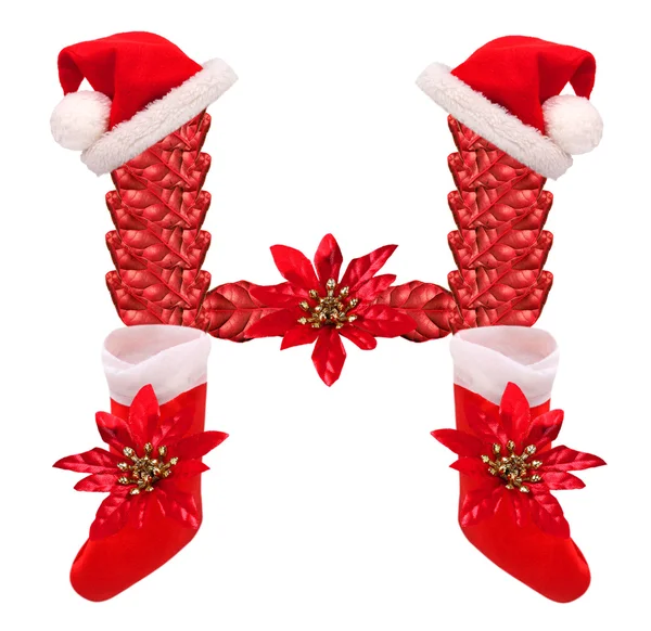 Christmas letter H with Santa Claus cap and stocking. — Stock Photo, Image