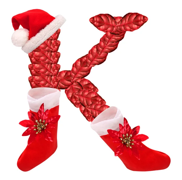 Lettera di Natale K con cappuccio e calza di Babbo Natale . — Foto Stock