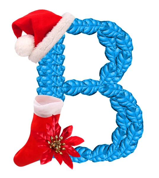 Christmas letter B with Santa Claus cap and stocking. — Stock Photo, Image