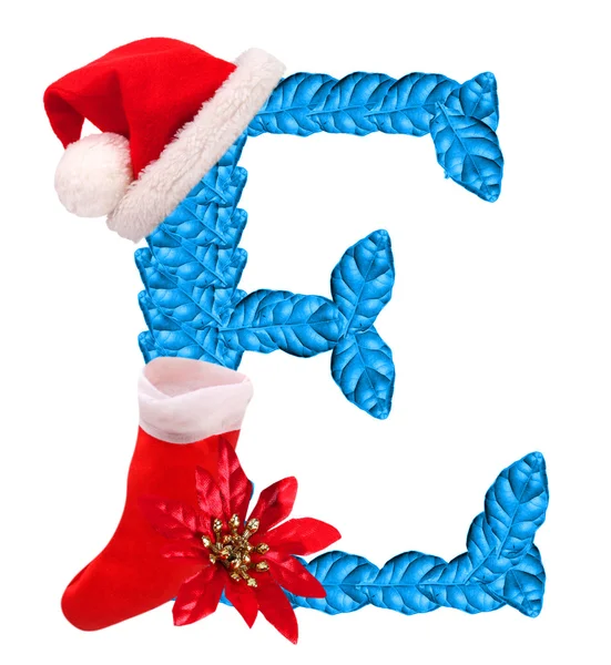 Christmas letter E with Santa Claus cap and stocking. — Stock Photo, Image