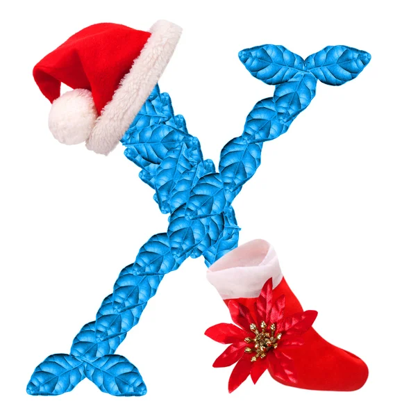 Christmas letter X with Santa Claus cap and stocking. — Stock Photo, Image