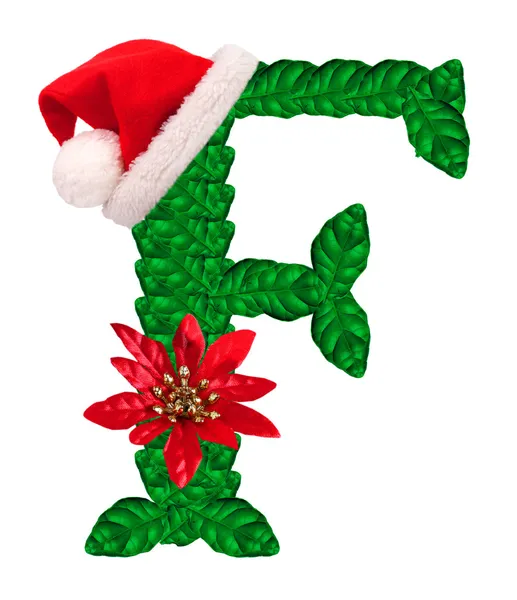 Christmas letter F with Santa Claus cap and stocking. — Stock Photo, Image