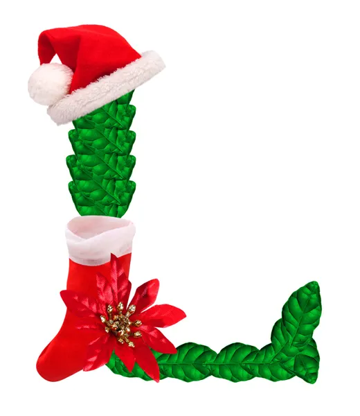Letra de Navidad L con gorra y media de Santa Claus . —  Fotos de Stock