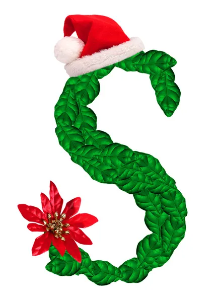 Christmas letter S with Santa Claus cap and stocking. — Stock Photo, Image