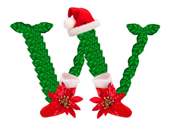 Christmas letter W with Santa Claus cap and stocking. — Stock Photo, Image