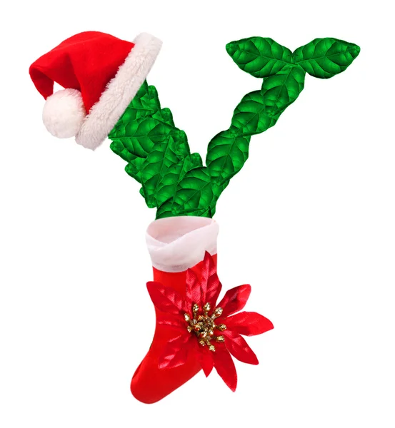 Christmas letter Y with Santa Claus cap and stocking. — Stock Photo, Image