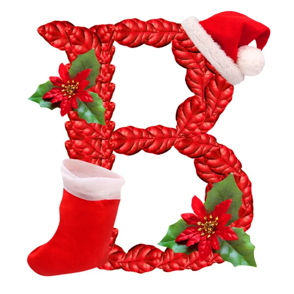 Christmas letter B with Santa Claus cap. One part of great christmas alphabet. — Stock Photo, Image