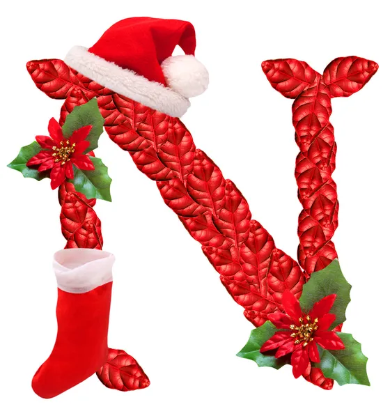 Christmas letter N with Santa Claus cap. One part of great christmas alphabet. — Stock Photo, Image