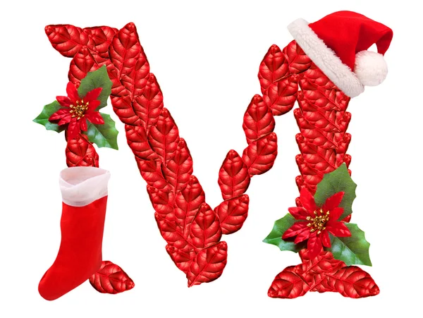 Christmas letter M with Santa Claus cap. One part of great christmas alphabet. — Stock Photo, Image