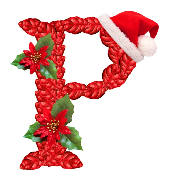 Christmas letter P with Santa Claus cap. — Stock Photo, Image