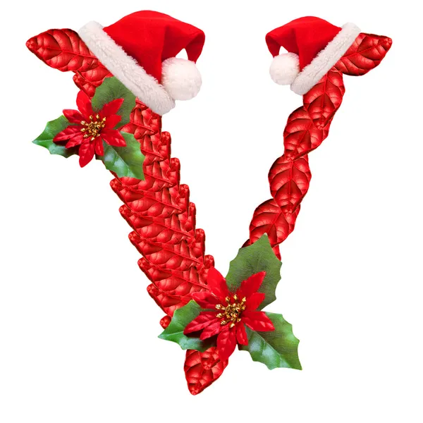 Christmas letter V with Santa Claus cap. — Stock Photo, Image