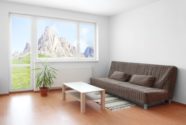 Living room with beautiful mountain view.